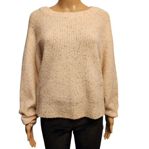 Express Oversized Crop Ribbed Sequin Sweater Size M - Picture 1 of 10